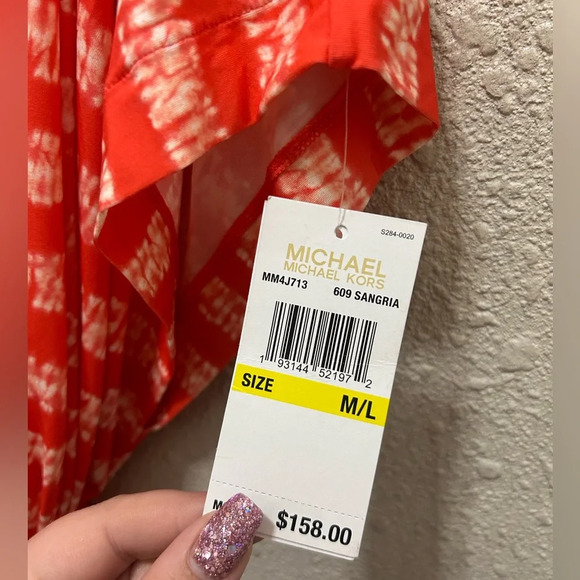 Michael Kors Kytoto Stripe V-Neck Belted Tunic Cover-Up Sangria M/L NWT - Picture 4 of 9